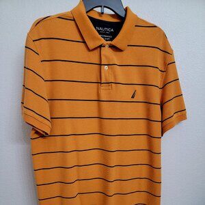 Nautica Knit Short Sleeve Shirt Gold with Blue Stripe